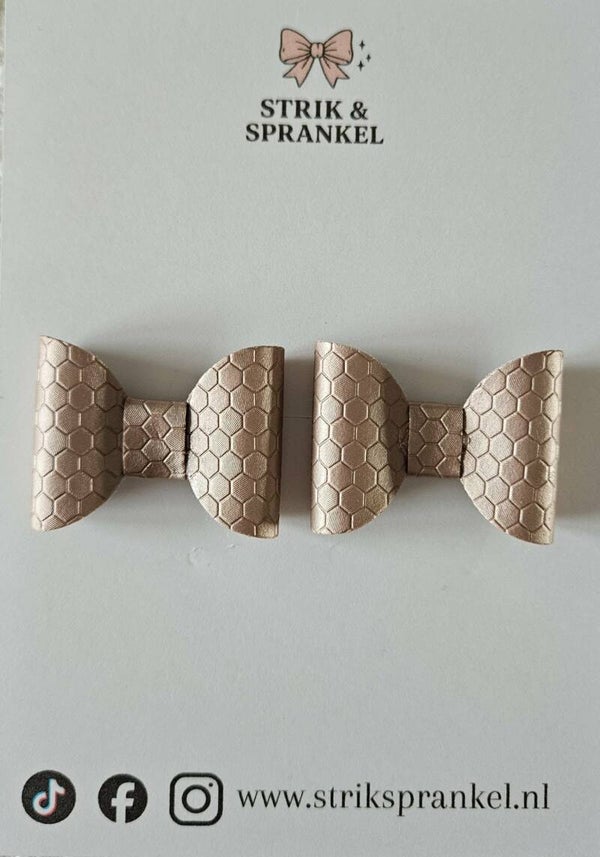 Haarspeldje strik honinggraat patroon beige