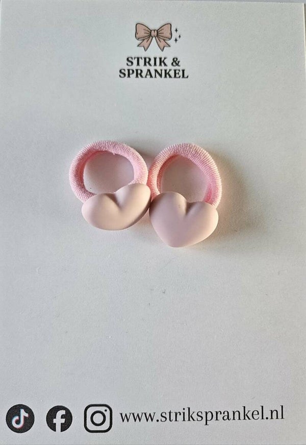 Haarelastiekjes hartjes roze