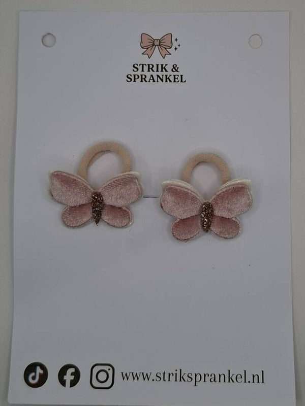 Haarelastiek vlinder zacht roze