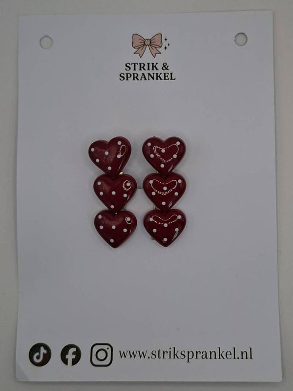 Alligator speldje polka dot hartjes rood