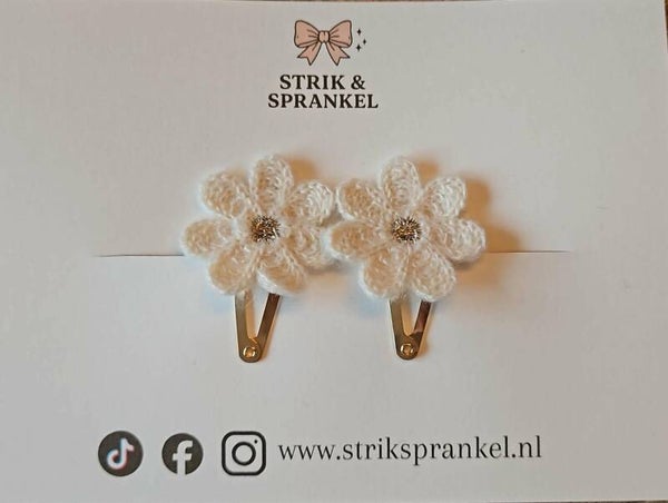 Haarspeldjes bloem wit zilver teddy