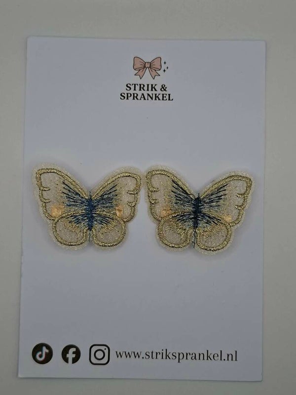 Alligator speldje vlinder goud/blauw