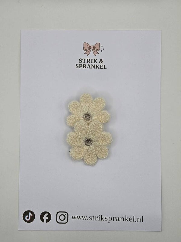 Alligator speldje bloem teddy wit dubbel