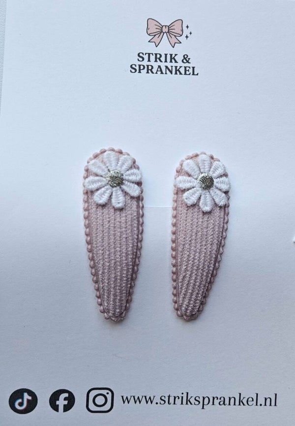 Haarspeldje stof roze met bloem