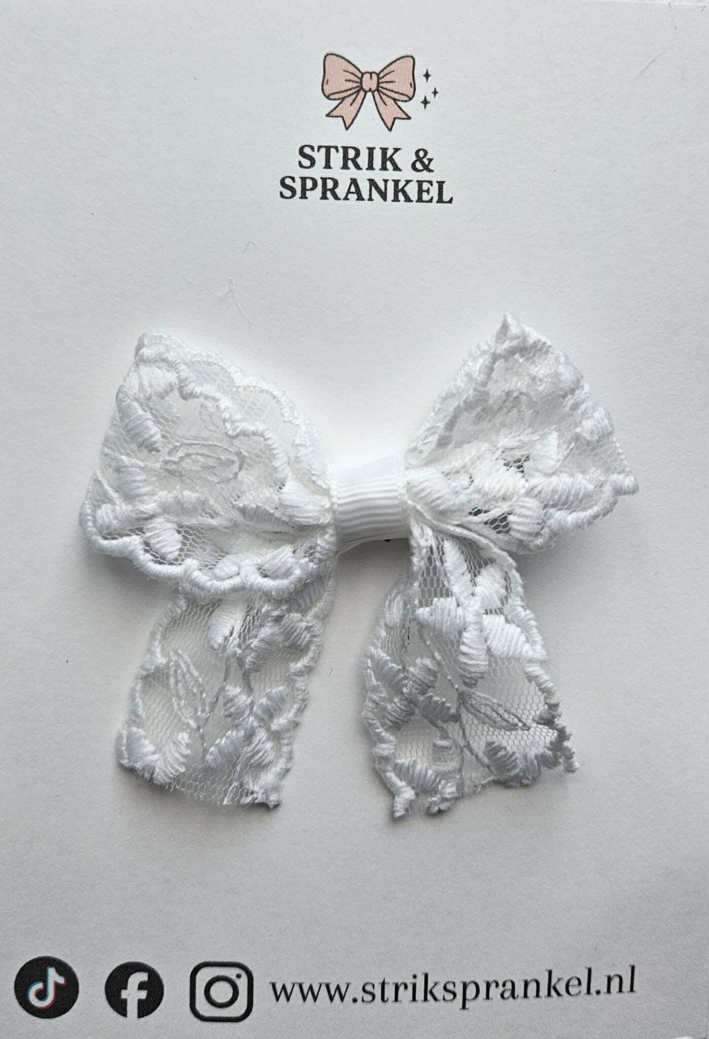 Haarspeld strik wit kant bloemen