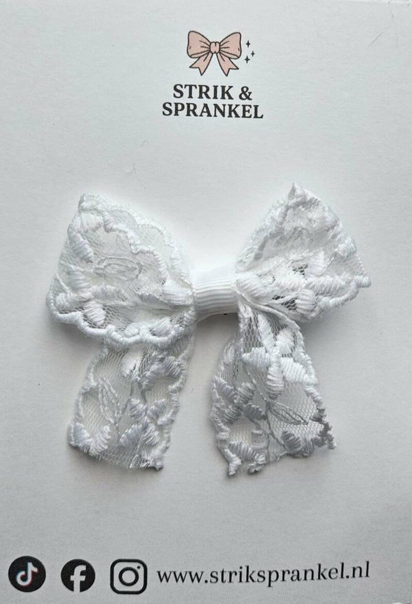 Haarspeld strik wit kant bloemen