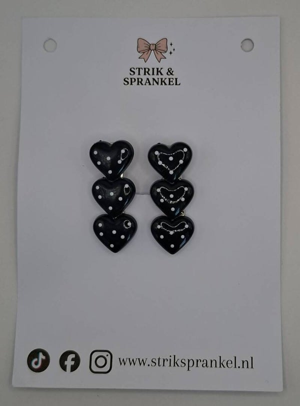 Alligator speldje Polka dot hartjes zwart