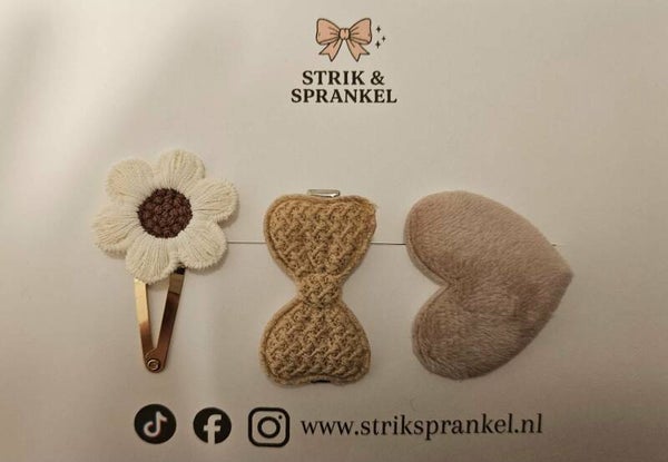 Setje haarspeldjes wit/bruin