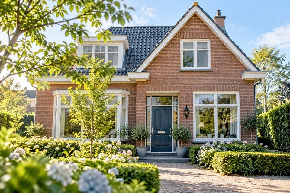 Een woning met een verzorgde tuin