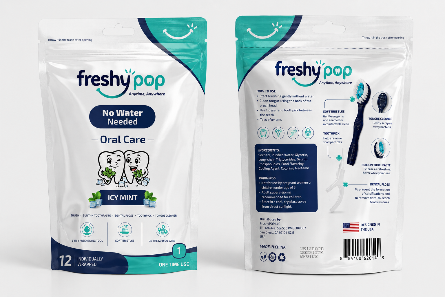 FreshyPop Anytime Anywhere Pre-Pasted Toothbrushes – 12 Pack.