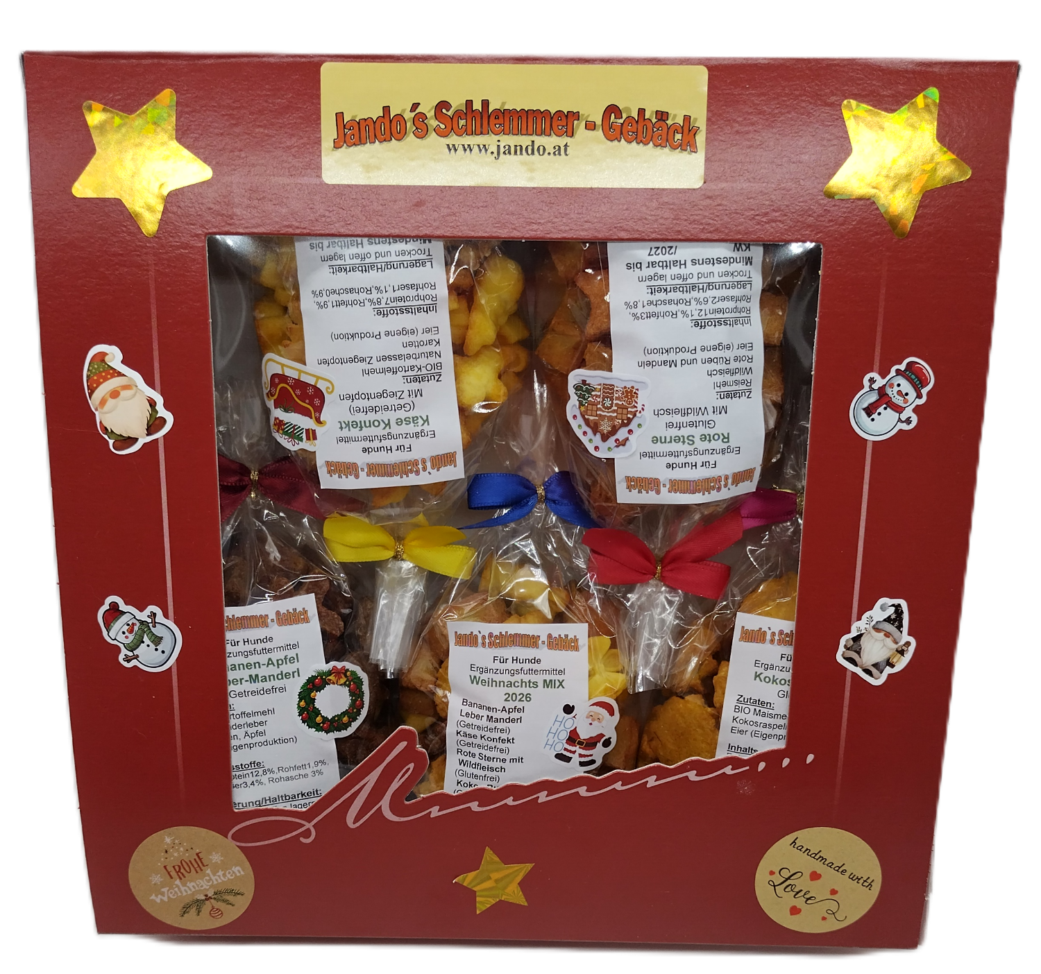 Weihnachtliche Jando`s Schlemmer-Geschenk-Box mit 5 x 100g