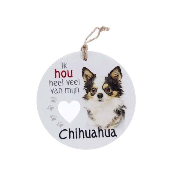 Omschrijving / Piece of My Heart - PH57 - Keramieke hanger - Hond chihuahua (long haired)