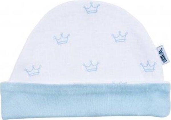 VIB® - Muts rond - Kroontje (Blauw-Wit) - Babykleertjes - baby muts - baby muts newborn - baby mutsje - baby cadeau - kraam cadeau - baby aankodiging