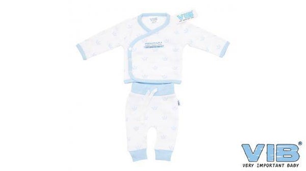 2-Delige Setje Prematuur All Over Print Kroontje Wit-Blauw