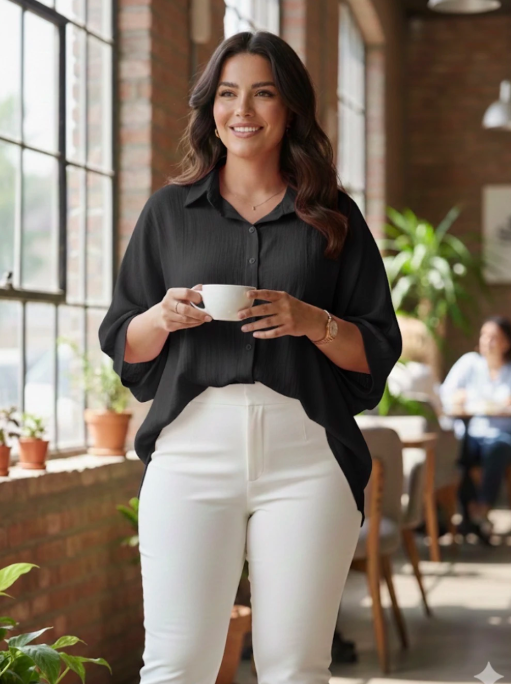 EMILIE chemise longue oversize noire jusqu'au 48/50