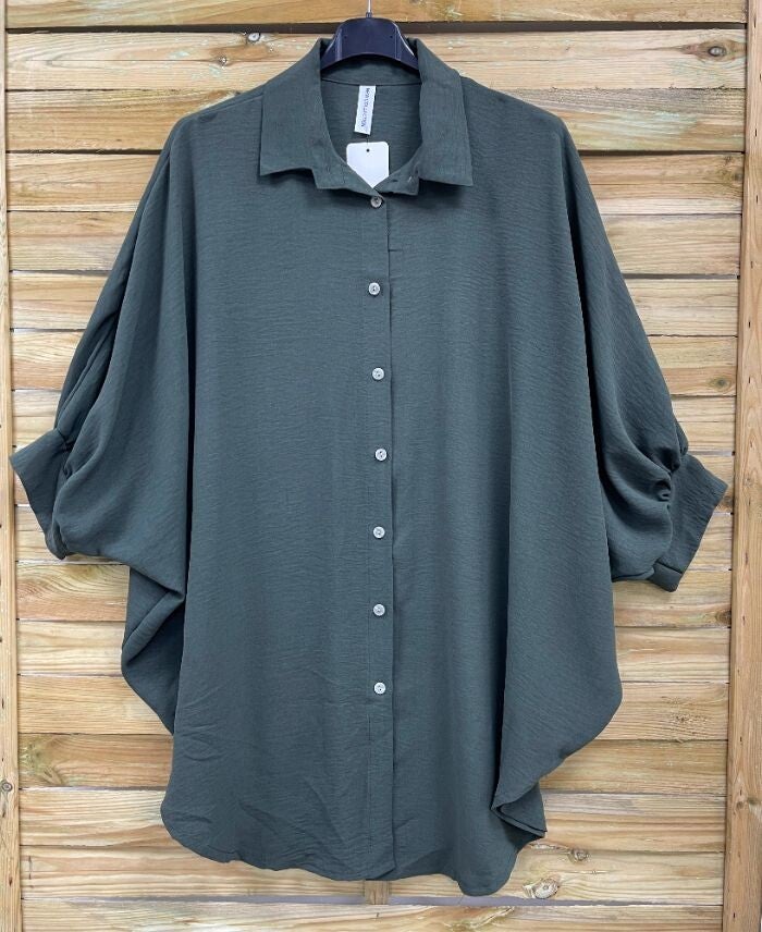 EMILIE chemise longue oversize vert kaki jusqu'au 48/50