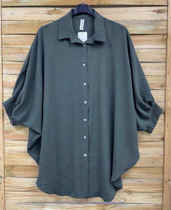 EMILIE chemise longue oversize vert kaki jusqu'au 48/50