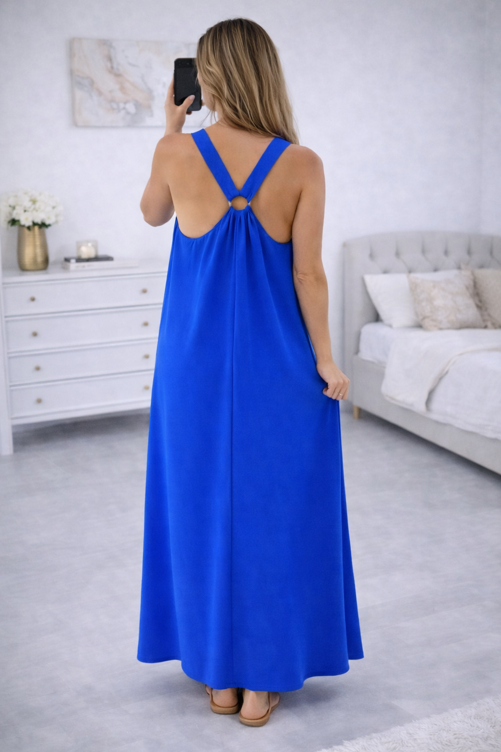 AMELIE robe longue bleu royal dos boucle jusqu'au 46