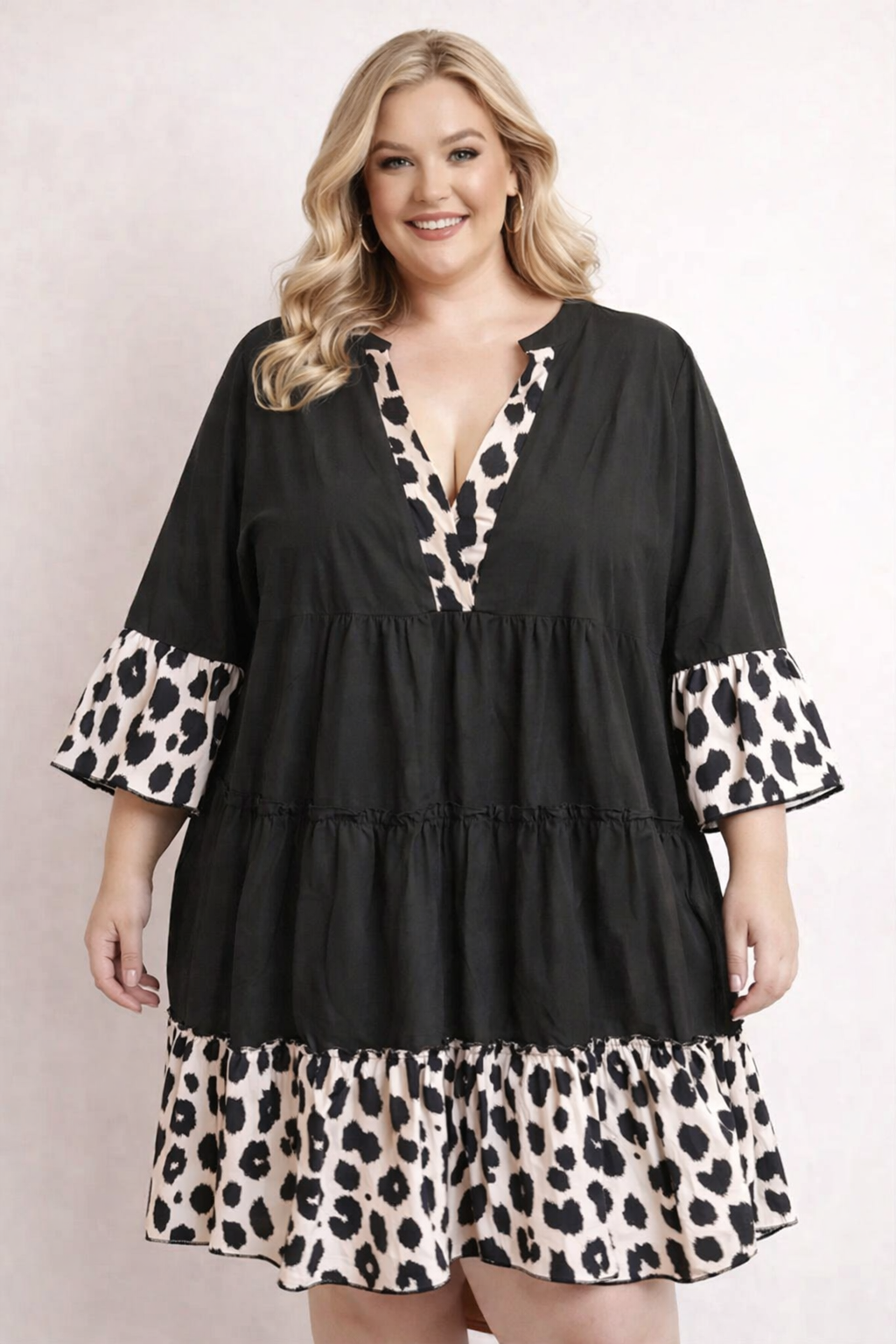 SAMANTHA robe tunique à volants léopard rose  jusqu'au 54