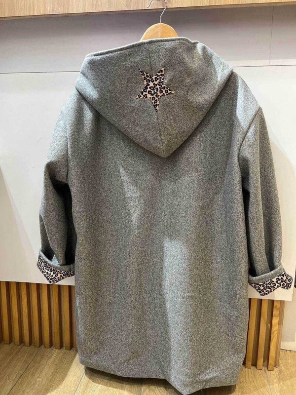 Manteau gris léopard avec étoile sur la capuche jusqu'au 48/50