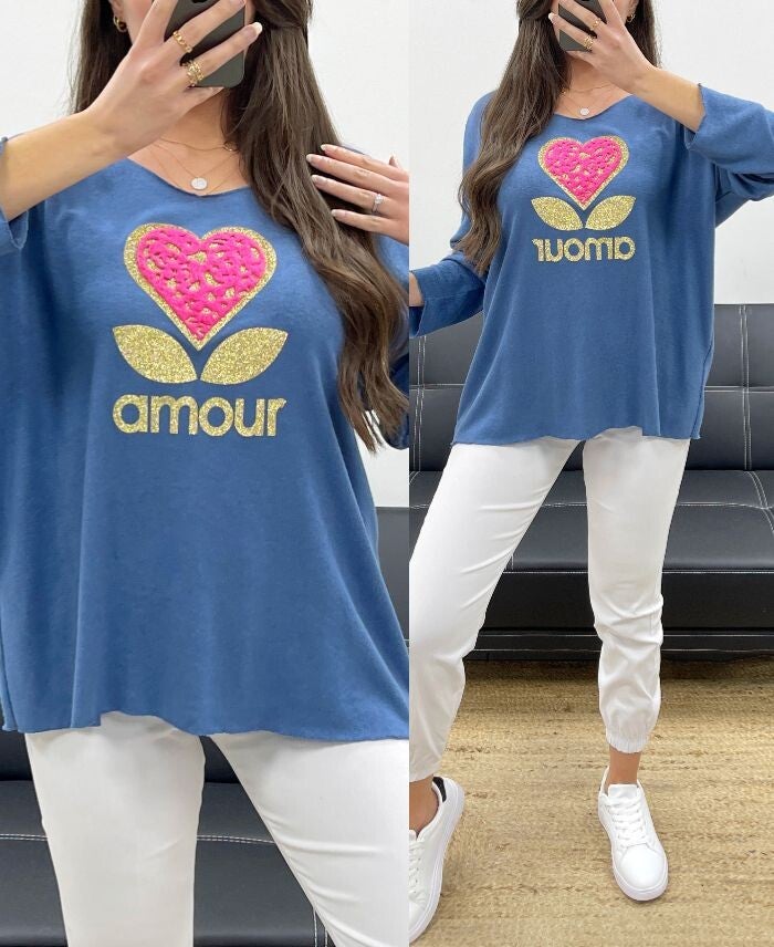 AMOUR Pull fin bleu  jusqu'au 46/48