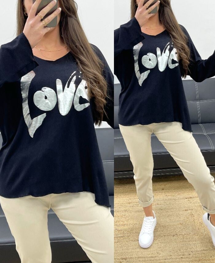 LOVE Pull fin noir jusqu'au 46/48