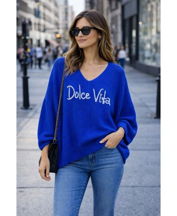 EMMA pull bleu royal dolce vite tout doux oversize jusqu'au 46