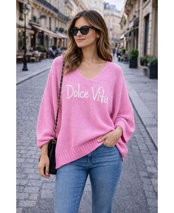 EMMA pull rose poudré dolce vite tout doux oversize jusqu'au 46