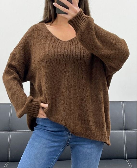VALENTINE pull chocolat tout doux oversize jusqu'au 50