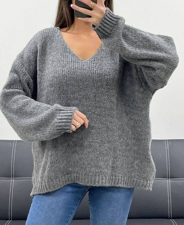 VALENTINE pull gris fonçé tout doux oversize jusqu'au 50