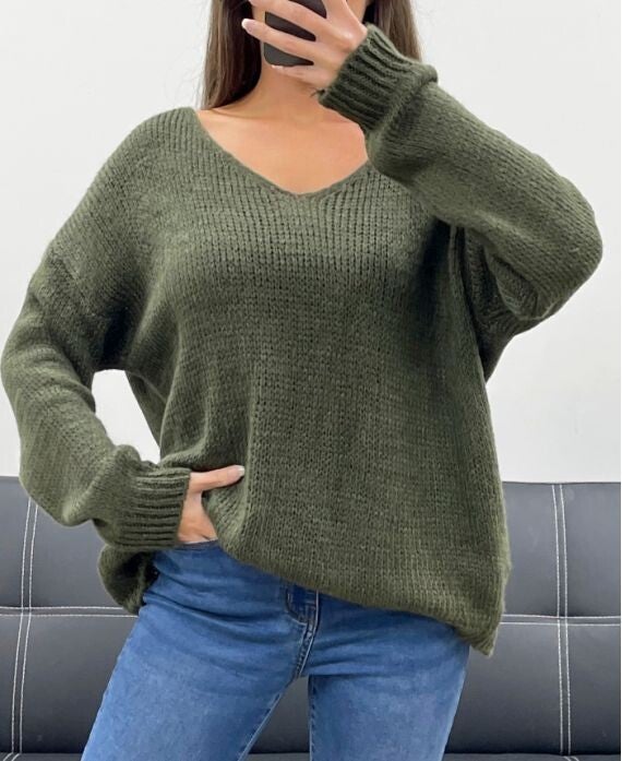 VALENTINE pull kaki tout doux oversize jusqu'au 50
