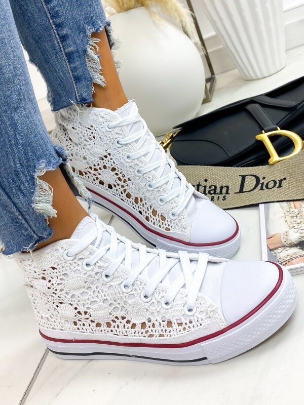 VICTORIA Baskets montantes blanche en dentelle du 36 au 41