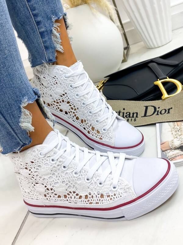 VICTORIA Baskets montantes blanche en dentelle du 36 au 41