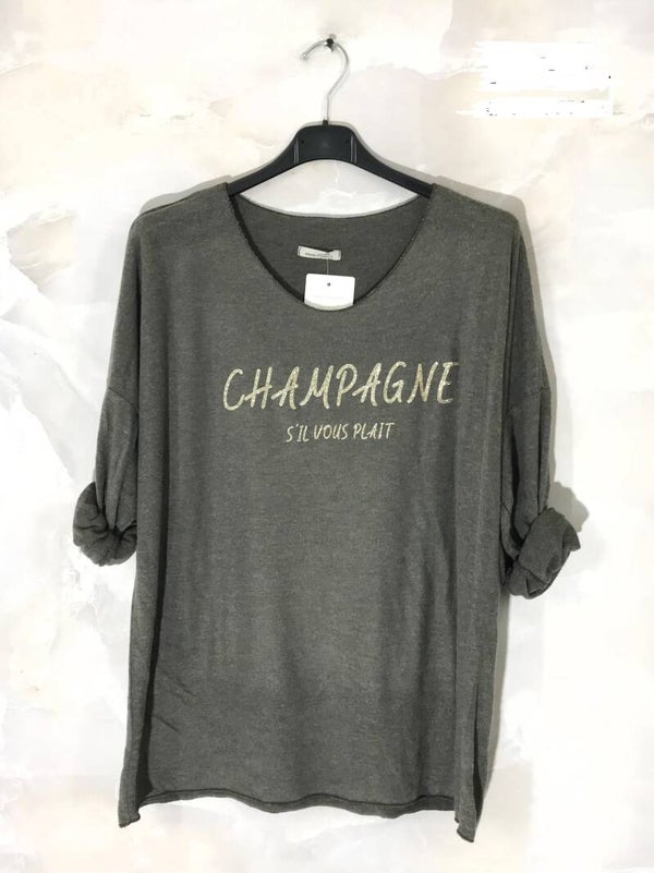 Pull fin taupe " champagne s'il vous plaît " laine angora jusqu'au 50