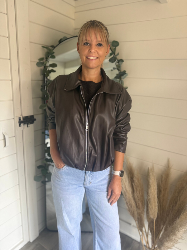 Maeve Leather Look Jacket – Chocolate