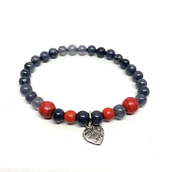 Kralen armbandje grijs met rood