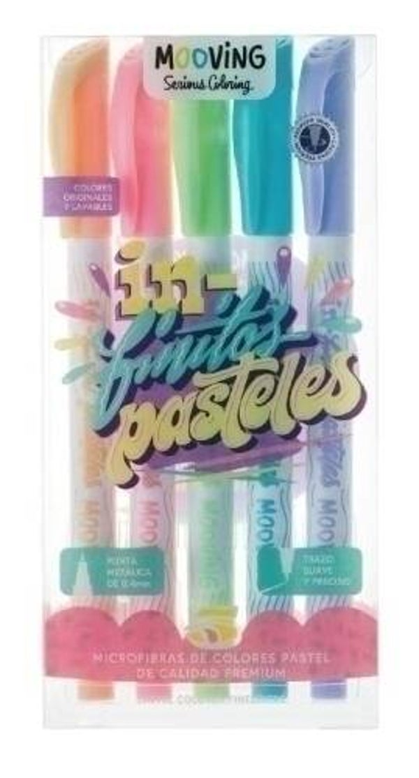 ROTULADOR FIBRA MOOVING FINELINER COLORES PASTEL ESTUCHE de 5