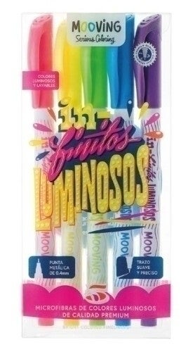 ROTULADOR FIBRA MOOVING FINELINER COLORES LUMINOSOS ESTUCHE de 5