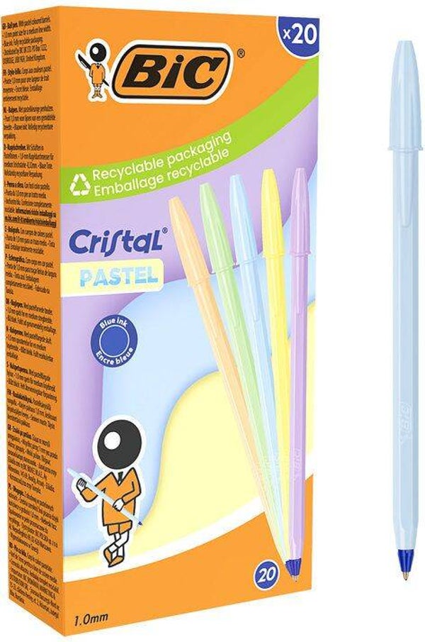 BOLÍGRAFO BIC CRISTAL PASTEL COLORES SURTIDOS TINTA AZUL