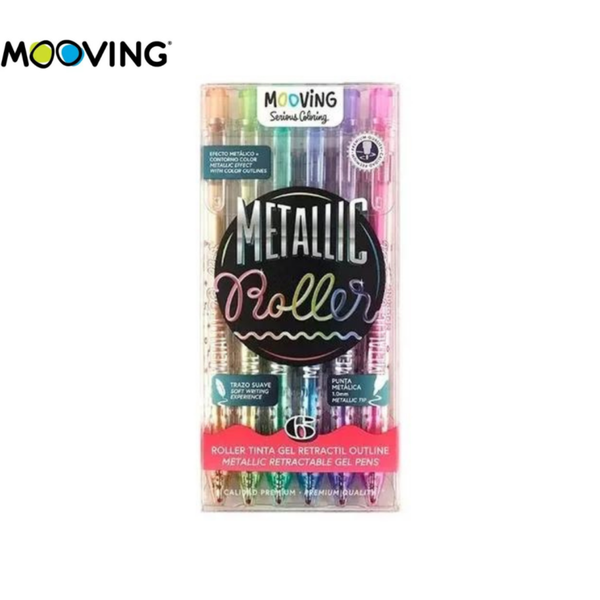 BOLIGRAFO ROLLER GEL RETRACTIL METALLIC OUTLINER X6 MOOVING COLORING