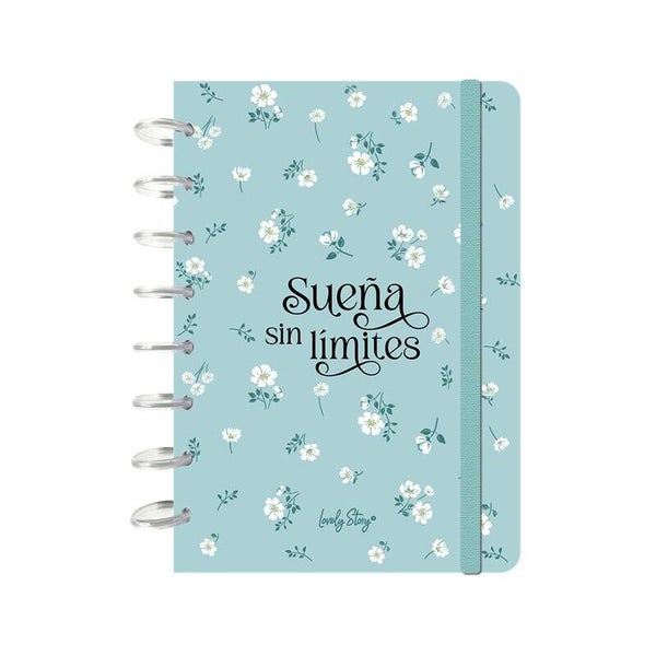 CUADERNO A5 CON SISTEMA DE DISCOS - 100 HOJAS CUADRICULA 100GR -MINT - SUEÑA SIN LÍMITES-DE LOVELY STORY