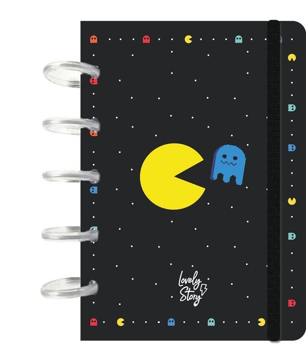 SMART BOOK A6 CON SISTEMA DE DISCOS - 100 HOJAS CUADRICULA 100GR - BLACK - PACMAN DE LOVELY STORY