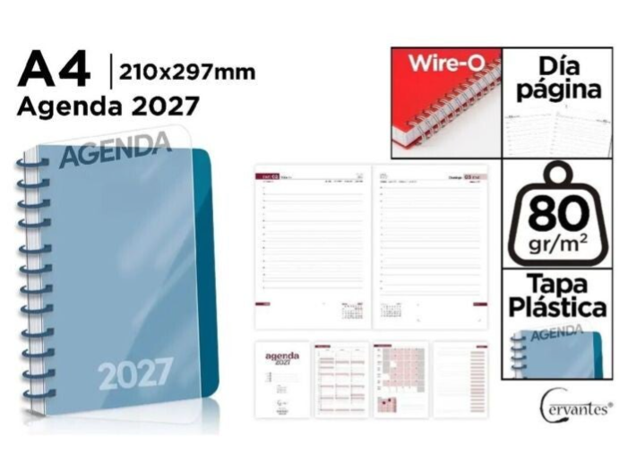 AGENDA ANUAL 2027 CERVANTES  OFFICE AZUL A4 DIA PAGINA