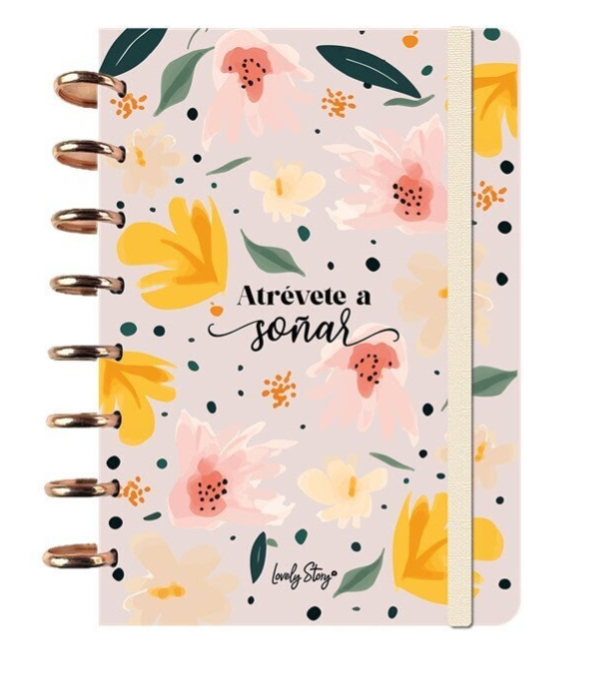 CUADERNO A5 CON SISTEMA DE DISCOS - 100 HOJAS CUADRICULA 100GR - SAND - ATRÉVETE A SOÑAR DE LOVELY STORY