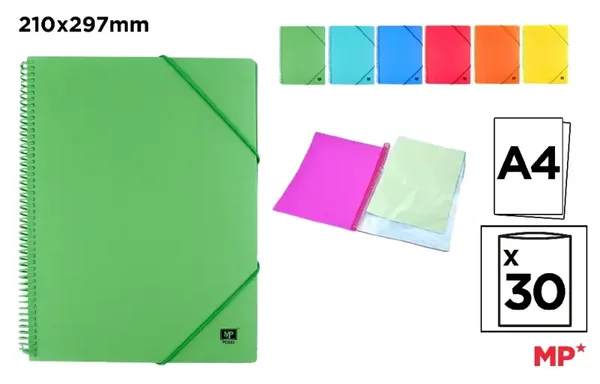 CARPETA 30 FUNDAS A4 CON ESPIRAL Y GOMA