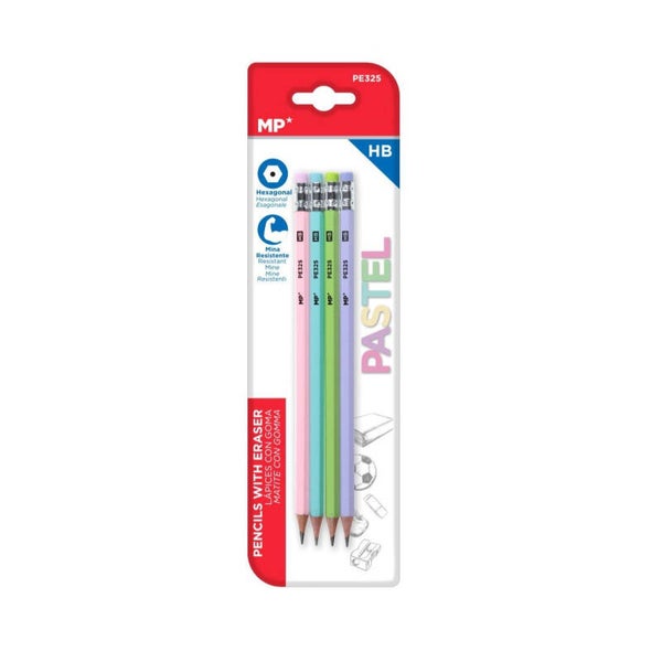 PACK 4 LÁPICES CON GOMA COLOR PASTEL