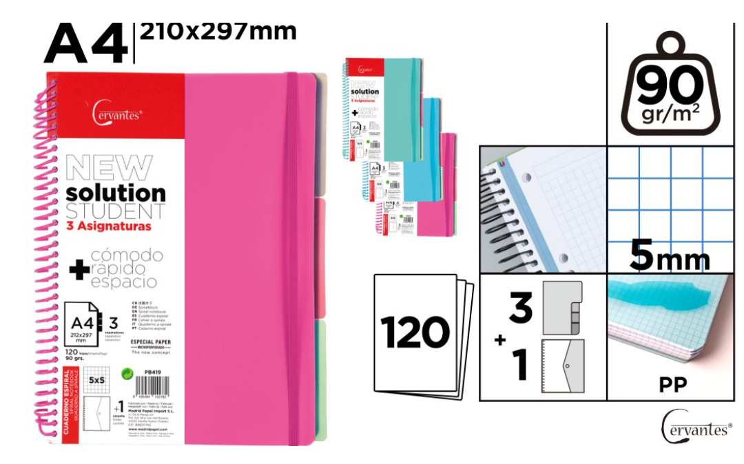 CUADERNO A4 120 HOJAS Y 3 SEPARADORES CERVANTES
