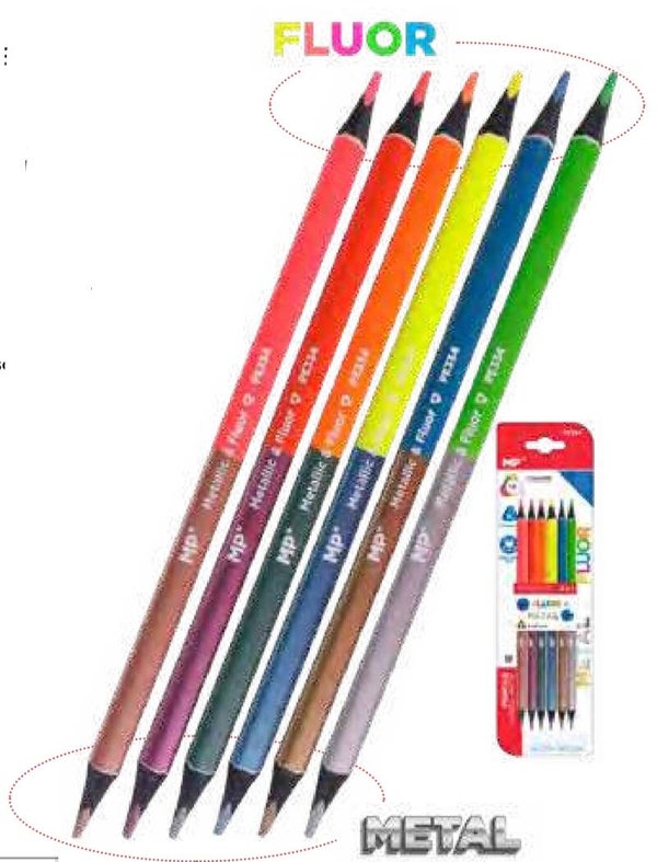 LÁPICES BICOLOR METALIZADO y FLÚOR 6U