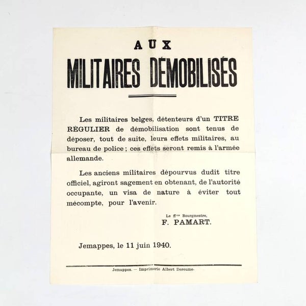Belgian Demobilised Military Personnel Poster