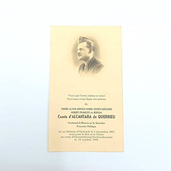 Belgian Political Prisoner Prayer Card De Borgia Count d’Alcantara de Querrieu